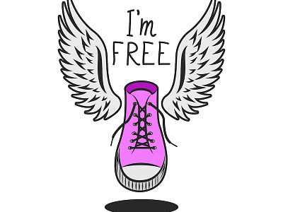 Sneakers logo shoes with wings for a girl is t-shirt