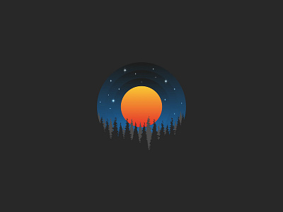 Night landscape big red full moon illustration adventuure design emblem forest full moon illustration landscapes night outdoor badge red moon round icons sky stars sticker t shirt graphic trees typography vector