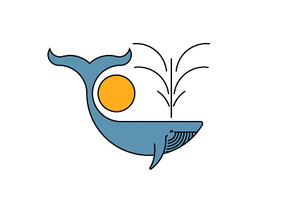 Blue whale illustration blue whale branding design emblem fountain humpback whale icon illustration logo marine life minimal ocean life sea animals simple sun typography whale logo