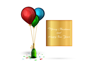 Merry Christmas and Happy New Year card design 2020 balloon card design champagne bottle design golden greeting card happy holidays happy new year illustration merry christmas merry xmas merrychristmas typography