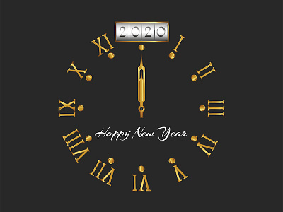2020 Happy New Year, golden old style clock
