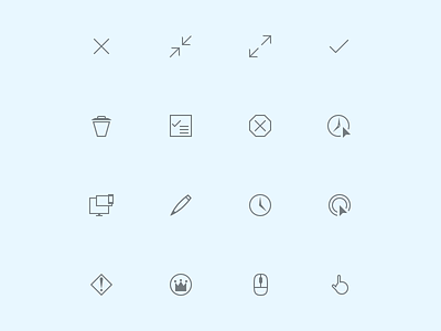 Heads Up Display Icons actions chartbeat click device iconography icons scroll symbols touch trash