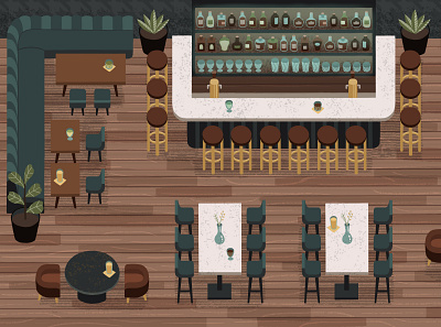 Hotel Bar background art background illustration cocktails hand drawn hotel bar illustration procreate top down