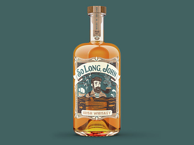 So Long, John Whiskey Label branding illustration irish whiskey lettering man overboard packaging whiskey