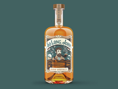 So Long, John Whiskey Label branding illustration irish whiskey lettering man overboard packaging whiskey