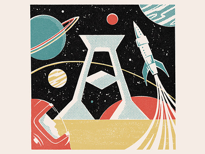 A is for Astronaut 36daysoftype08 alphabet astronaut illustration matchbox rocket vintage