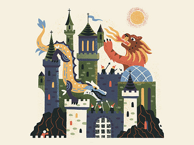 Teamwork castle chimera dragon fantasy illustration lion procreate serpent siege texture turrets