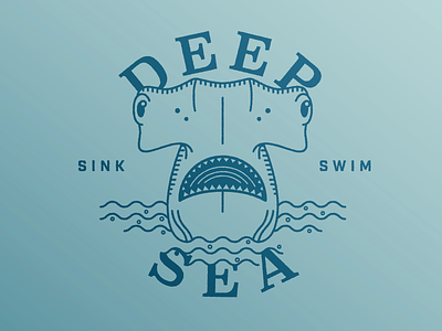 Deep Sea badge deep hammerhead icon illustration sea shark sink swim