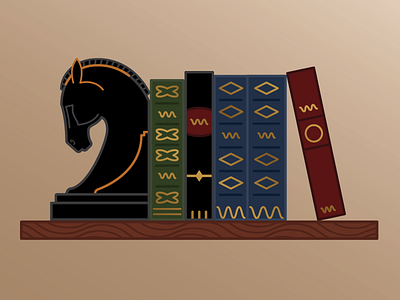 Bookshelf bookend books bookshelf horse head illustration