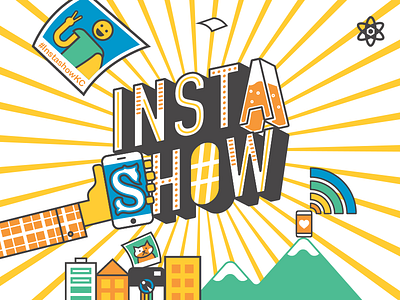 #InstaShowKC art camera cat gallery hashtag illustration instagram polaroid selfie show smartphone vector