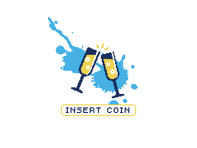 Pixels 1 champagne clink concept icon illustration insert coin paint party pixel art pixels splatter video game