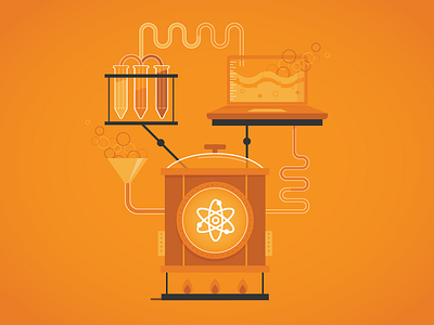 Creative Lab atom beakers computer design illustration laboratory orange pencils reactor