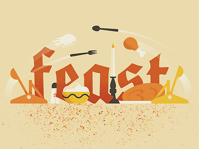 Feast blackletter catapult feast food fight illustration thanksgiving turkey vector