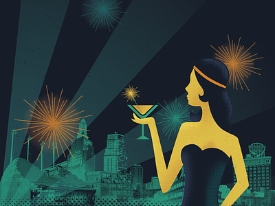 Fancy Lady cocktails dress fireworks flapper gala illustration kansas city lady spark