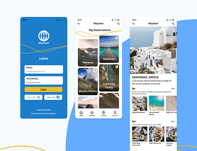 Wayfarer - Travel with Curiosity app design ui ux