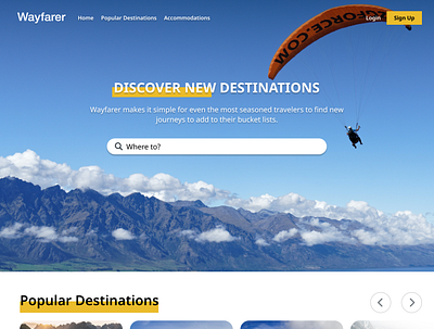 Wayfarer - Desktop - Travel with Curiosity desktop travel ui ux website