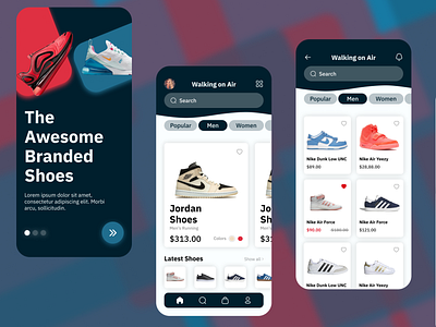 Shoe shop - Walking on Air - ecommerce app design ecommerce mobile shoe shop store ui