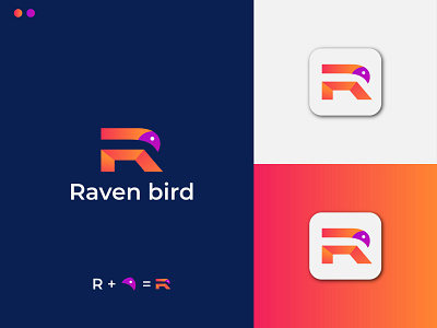 Modern letter R + Bird icon logo design logogrid