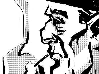 Morning Smoke black and white character design digital inking half tone illustration