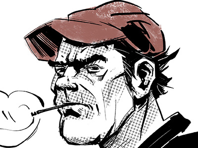Dude N Red Cap character design digital inking halftone illustration