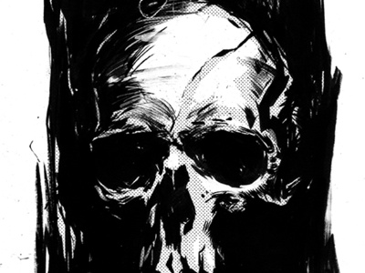 Flicker black and white comic design illustration ink skull