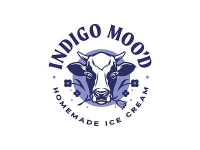 Indigo Moo'd Ice Cream barnyard branding cow flower ice cream indigo logo milk moo smile