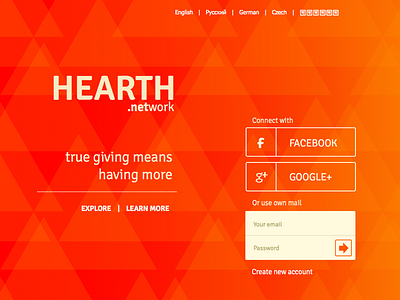 Login to my hearth – fronpage button connect facebook gift economy google hearth.net input log in register sign up text area
