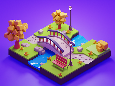 Stylized Park 3d blender design illustration