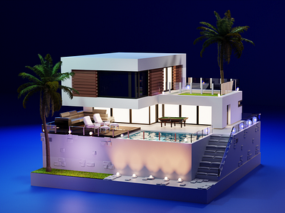 Getaway villa 3d blender illustration metaverse