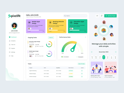 Task Management Dashboard admin app atlassia chart dashboard graph list management project management saas software system task theme todo ui design ui kit uiux user interface