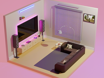 Isometric Living Room Render 3d