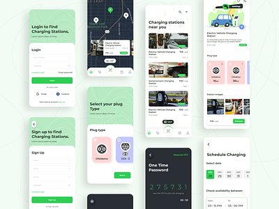 Mobile App for Finding Electric Car Charging Stations app car charging clean design electric electric station illustration minimal mobile ui ux