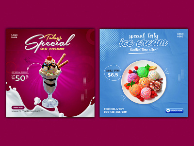 Social Media Ice Cream Post. Banner Template Design