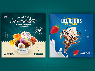 Social Media Ice Cream Post. Banner Template Design