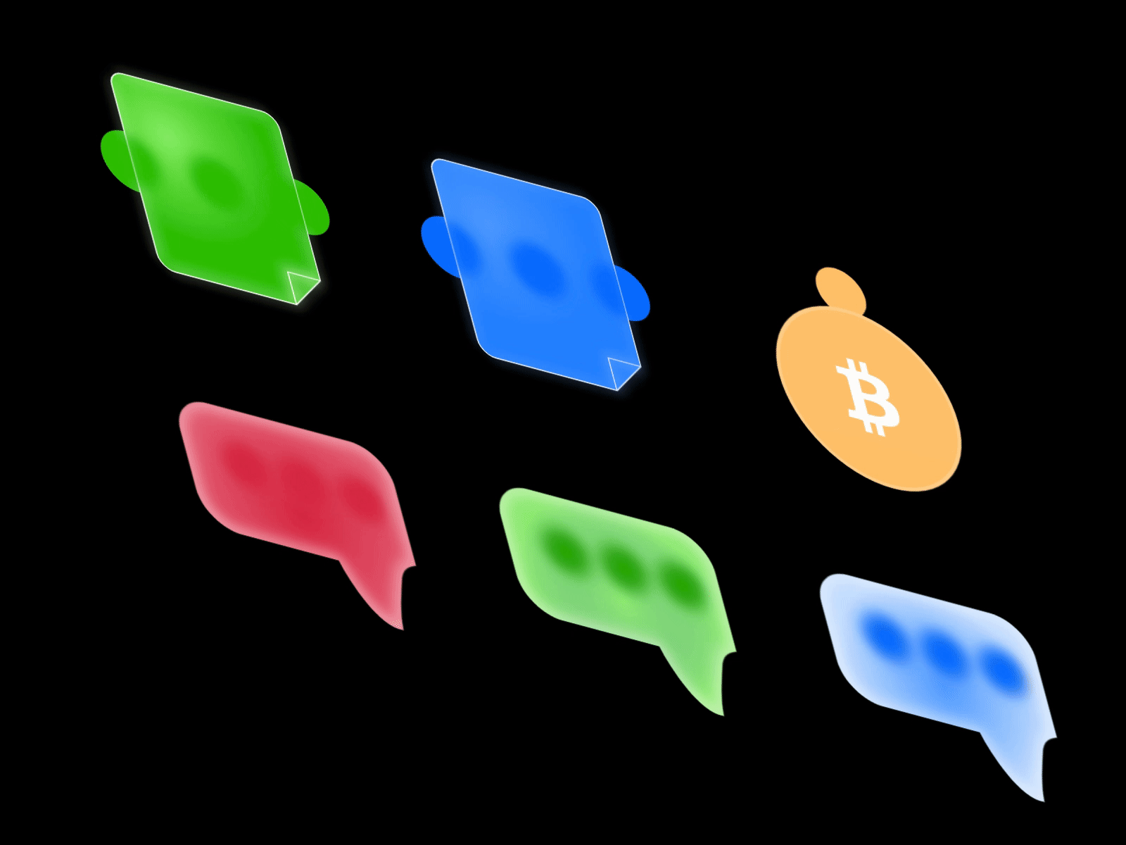 Glassy icons animation bitcoin chat crypto document icons ill illustration lottie ui vector