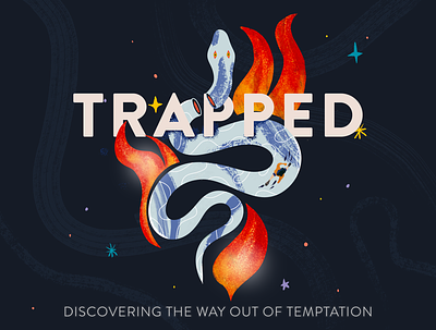 Trapped bible branding church church resources fire flame illustration logo ministry sermon art sermon branding sermon series snake tempatation vector