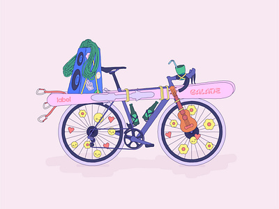 Bikepacking illustration bike bikepacking climbing design fun graphic design illustration music pastel riding ski skiing