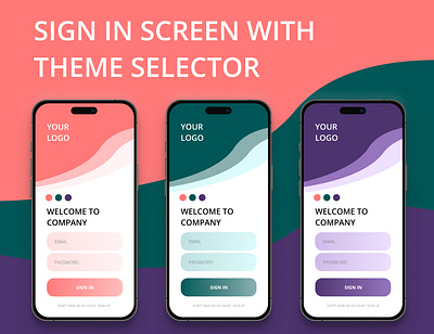 SIGN IN SCREEN WITH THEME SELECTOR app design graphic design illustration ui ux