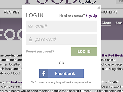 Log In Modal facebook connect log in login modal sign in symbolset