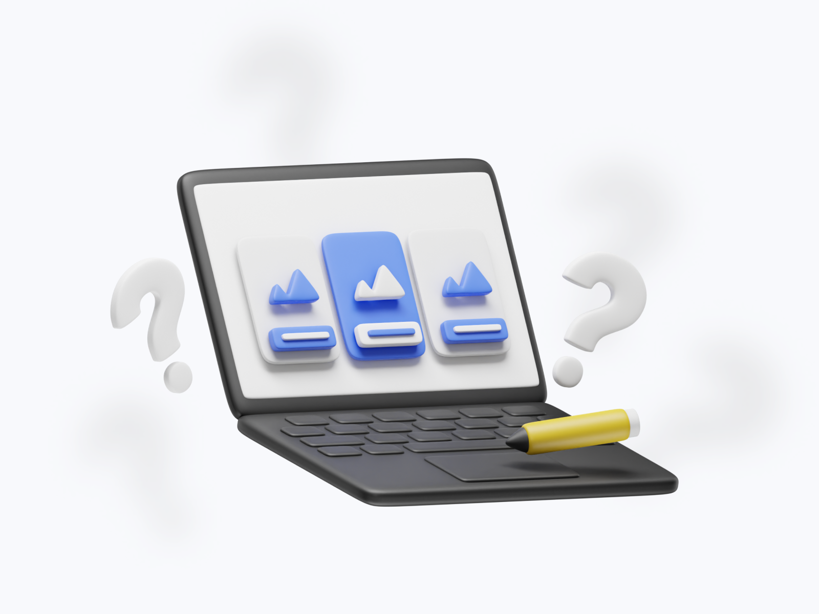 Macbook with questions marks and pencil by Maciej Nowak on Dribbble