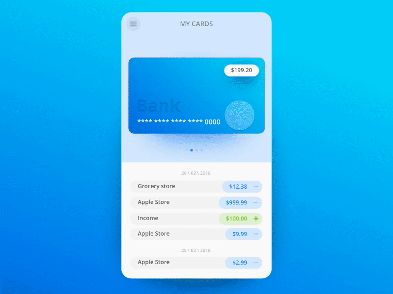 Bank App - My cards swipe horizontal android animation app bank design illustration interface ios iphone money ui ux