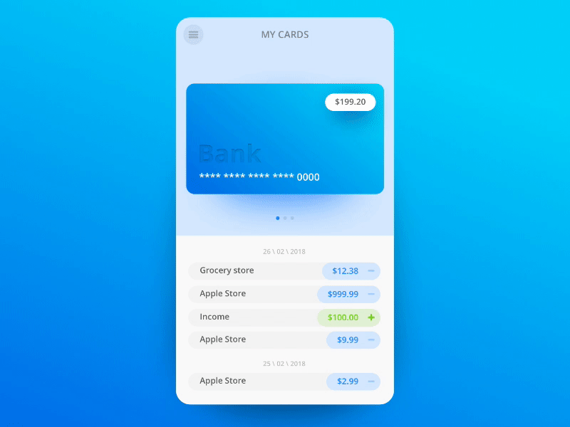 Bank App - My cards swipe vertical android animation app bank design illustration interface ios iphone money ui ux