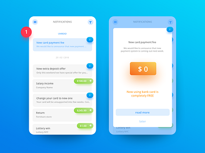 Bank App - Notifications android animation app bank design illustration interface ios iphone money ui ux