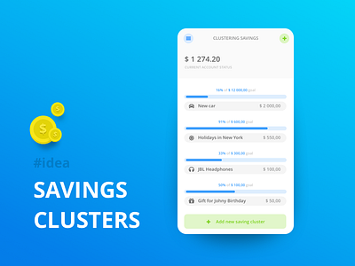 Bank App - Savings Clustering android app bank design illustration interface ios iphone money savings ui ux