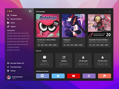 SpinShare Client Redesign Concept app design desktop glassmorphism program ui