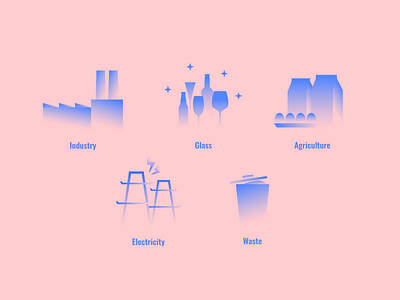 Icons for TED event agriculture design electricity glass gradient icon system icons illustration industry set waste