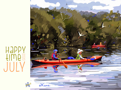 Kayaking on the Dniester. art bird canoe character creative digital digital painting illustration inspiration kayaking moldova nistru painting river