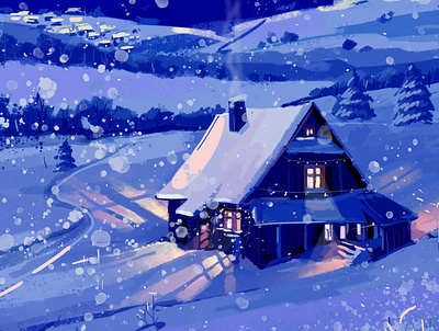 Winter card colorful creative design digital illustration digital painting digitalart holiday home house illustration inspiration snow