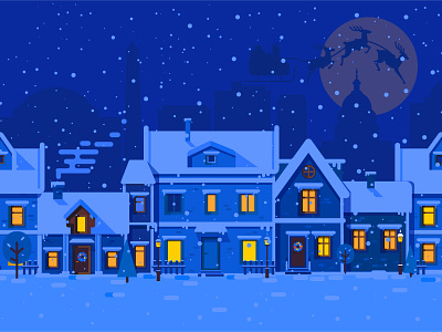 Merry Christmas christmas city flakes homes. night santa claus snow winter winter holidays