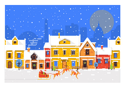Happy Holidays! christmas flakes flat homes. illustration santa claus snow winter winter holidays